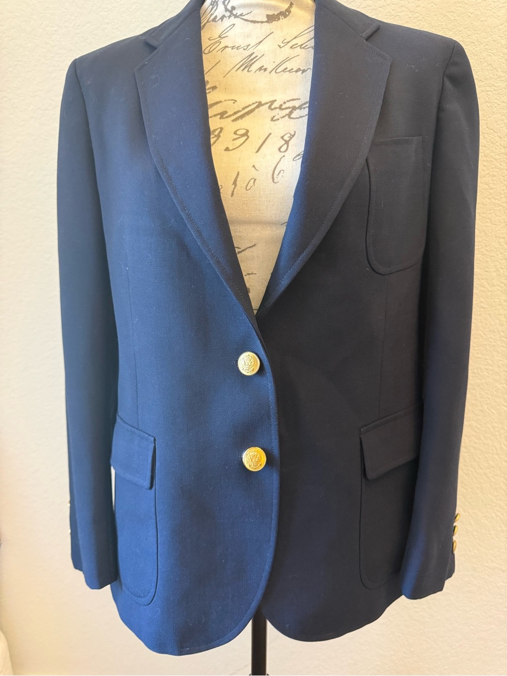 Vintage Di Fini Women's Navy Blazer with Gold Buttons